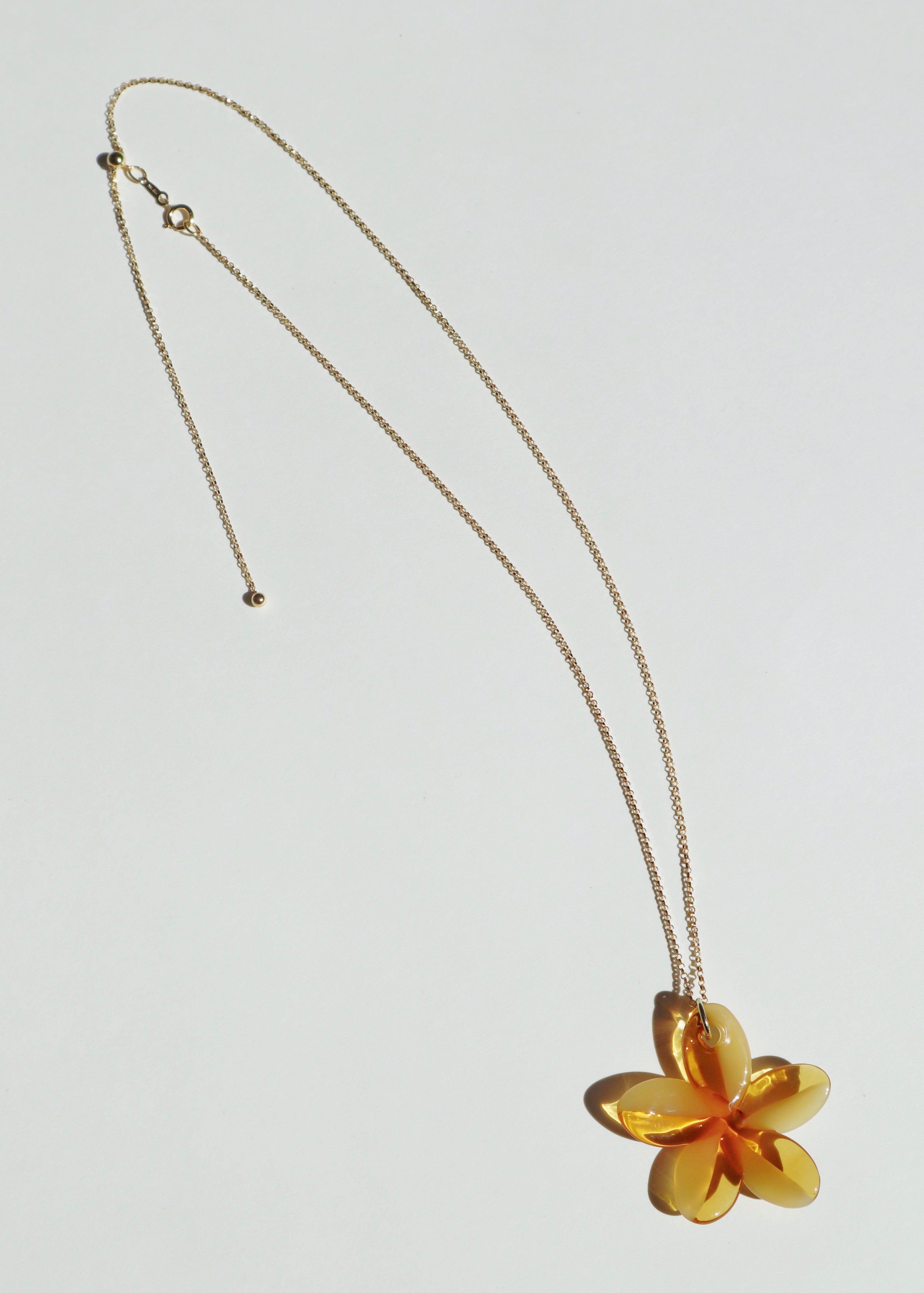 yellow glass plumeria necklace