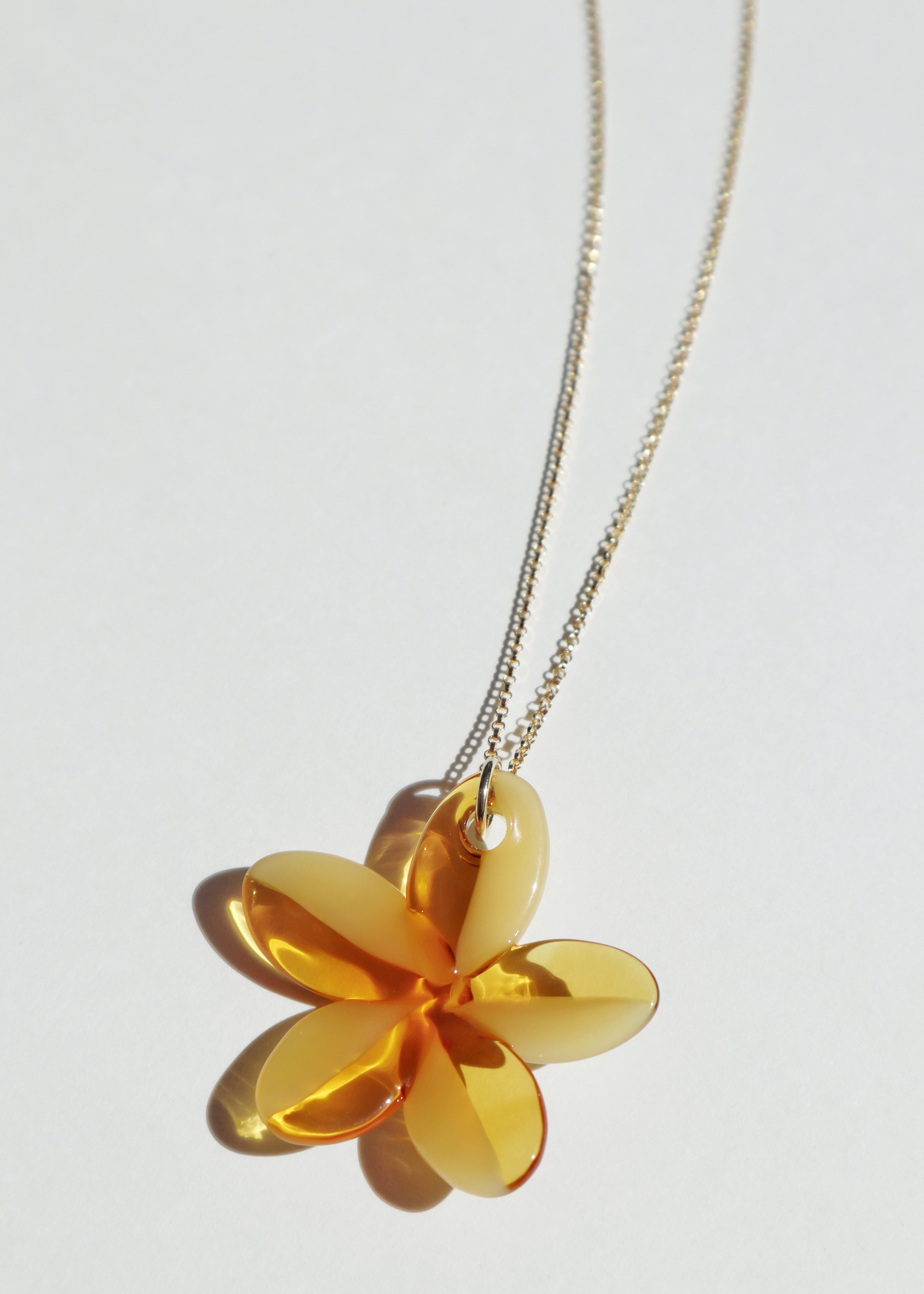 yellow glass plumeria necklace