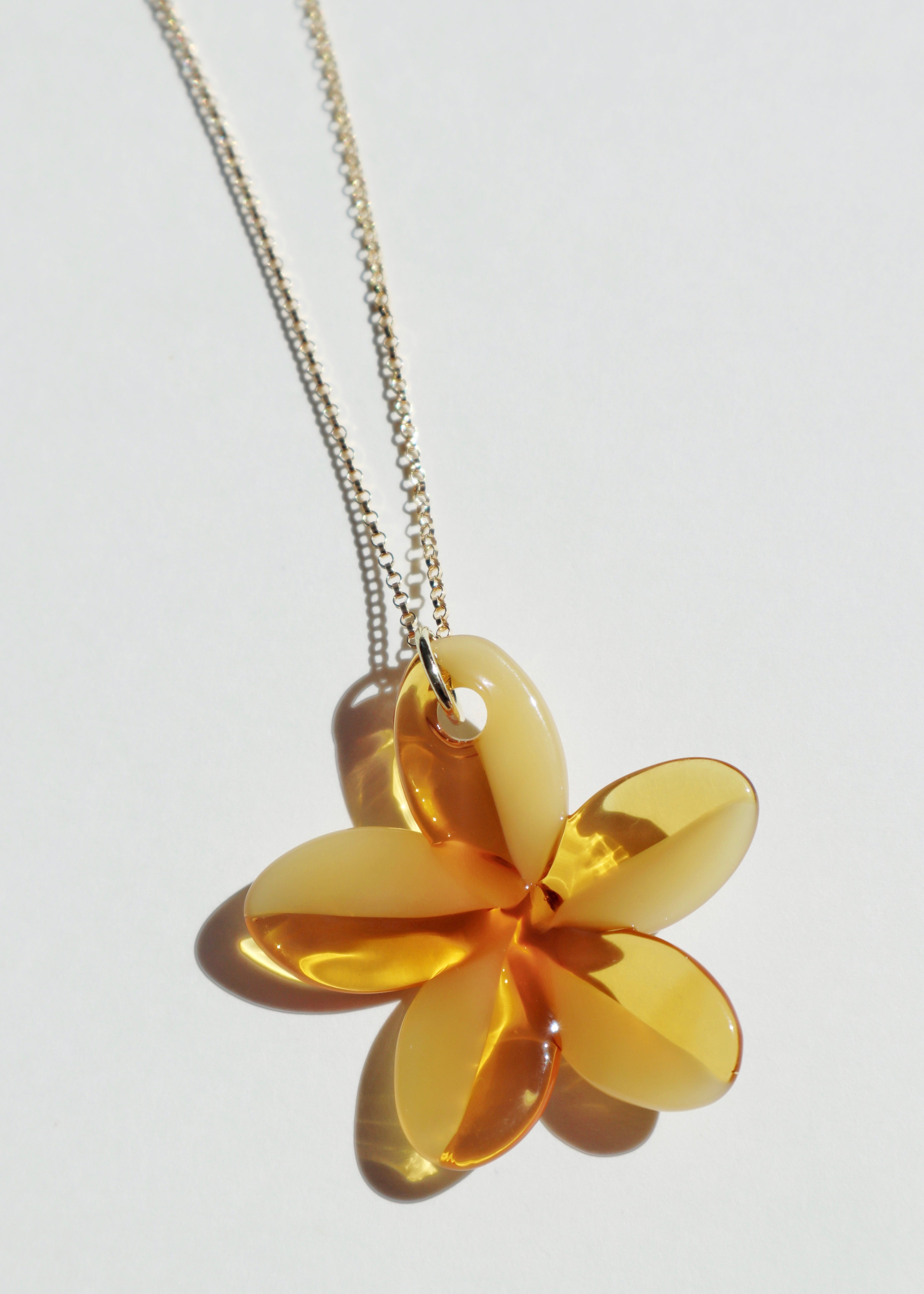 yellow glass plumeria necklace