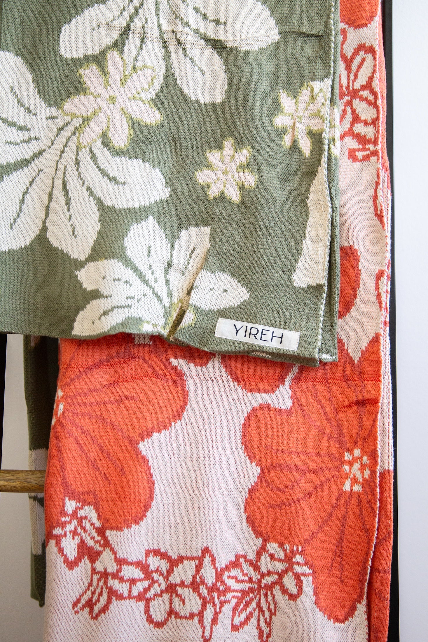 orange cotton throw blanket with floral print