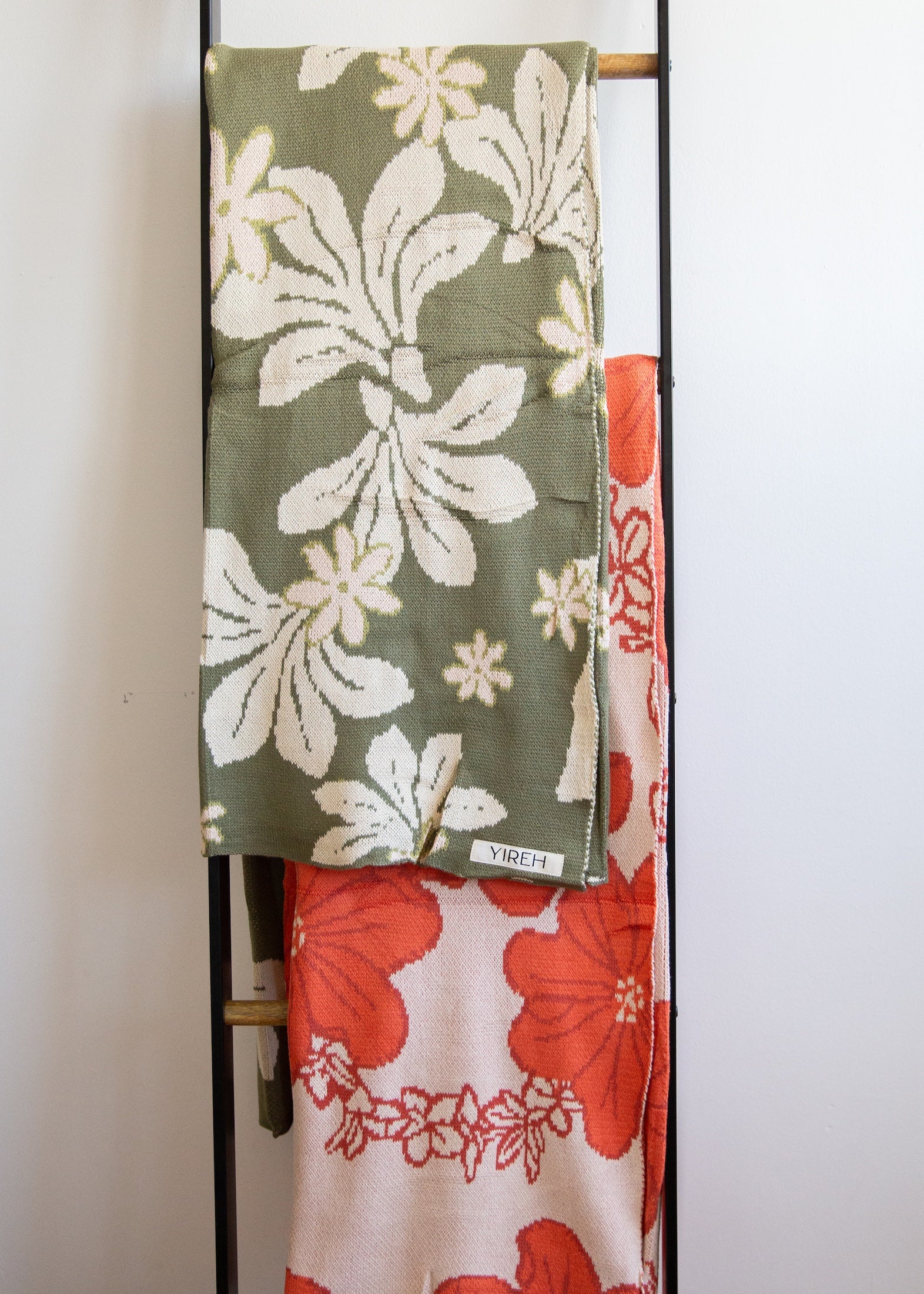 orange cotton throw blanket with floral print