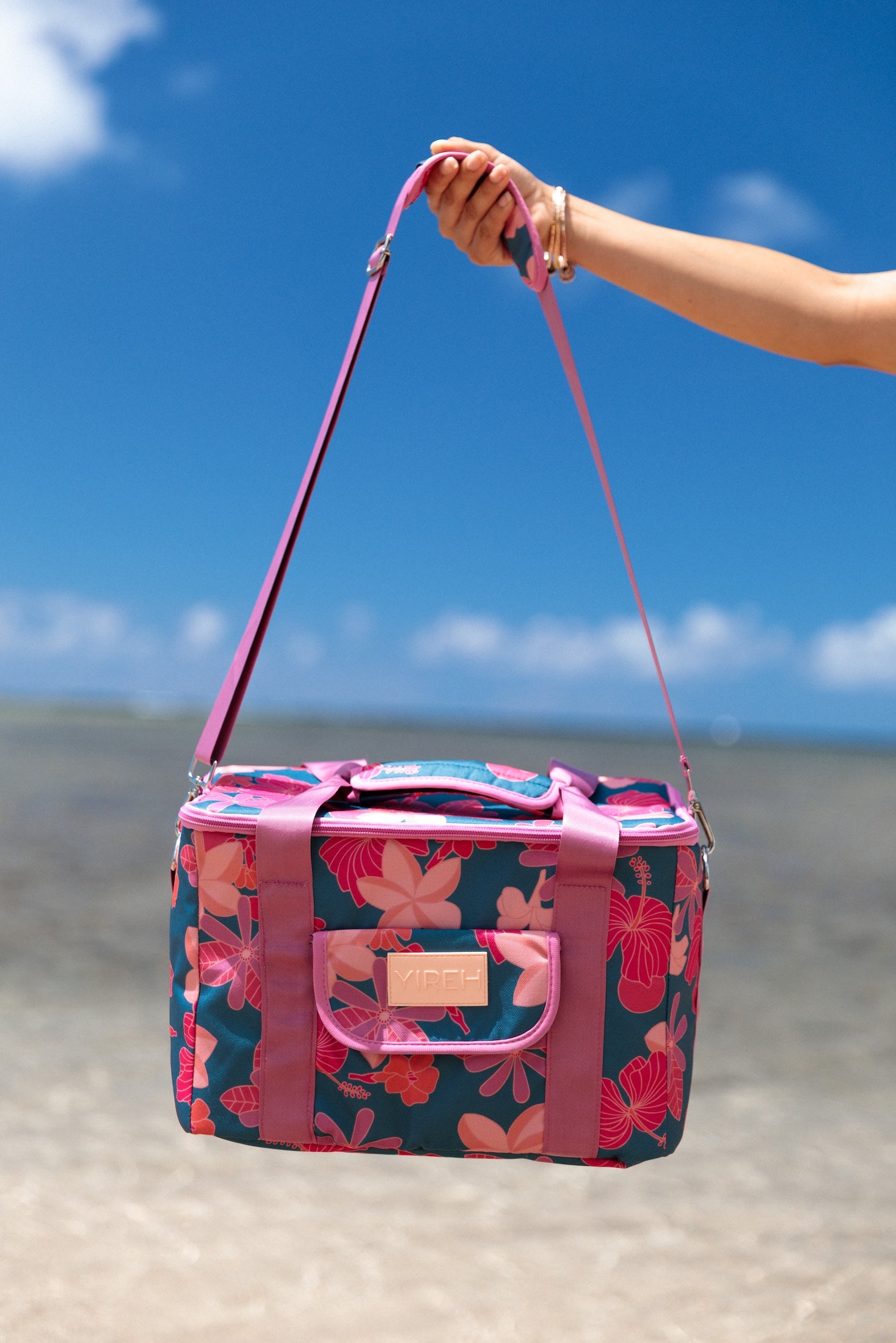 colorful and bright cooler bag with floral pattern