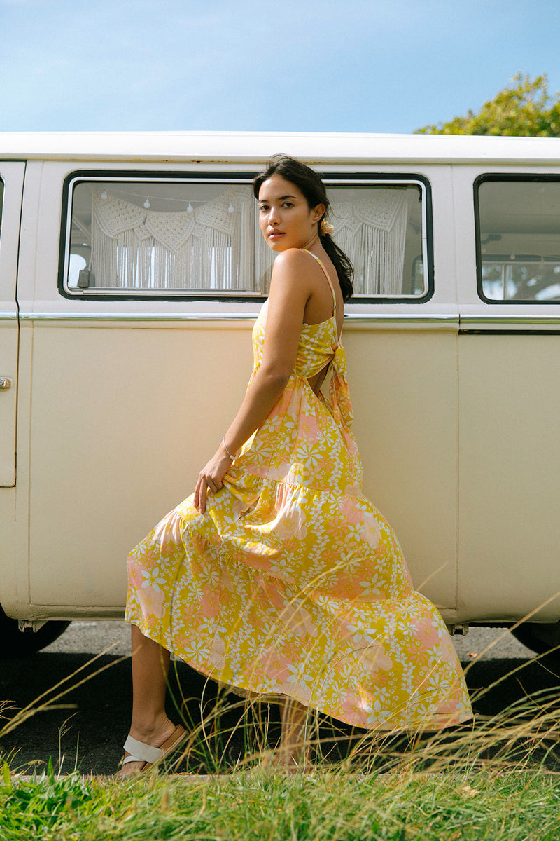 YIREH Aila Dress in Tropical Garden - Linen Women's Dress (sideview)