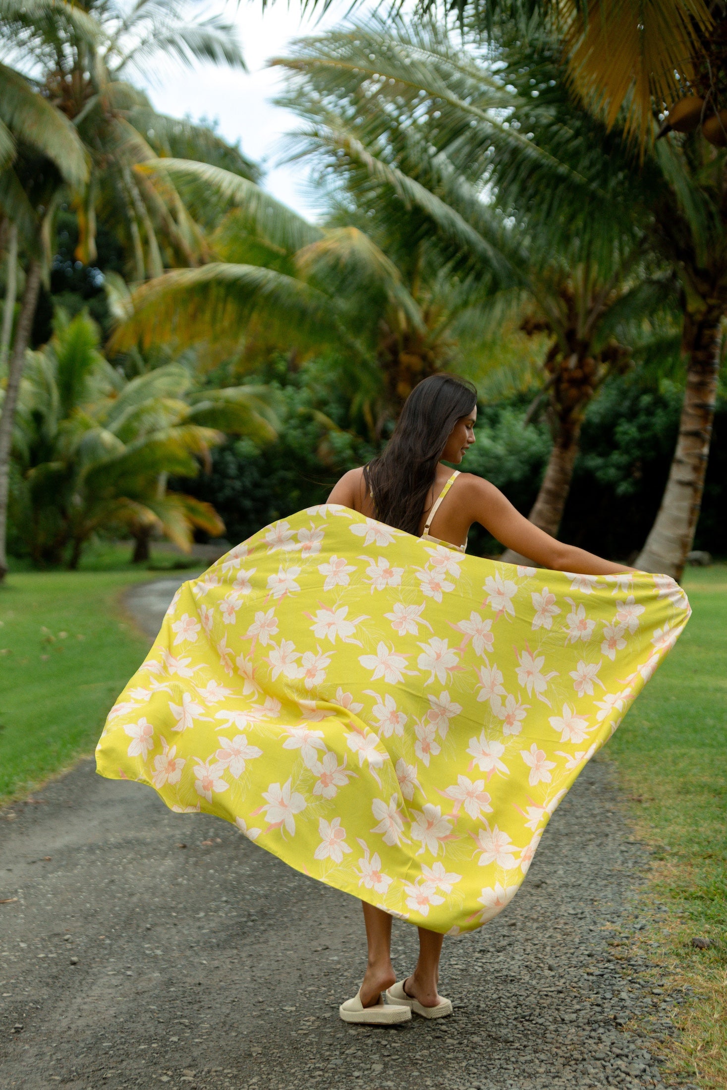 bright green pareo with orchid pattern