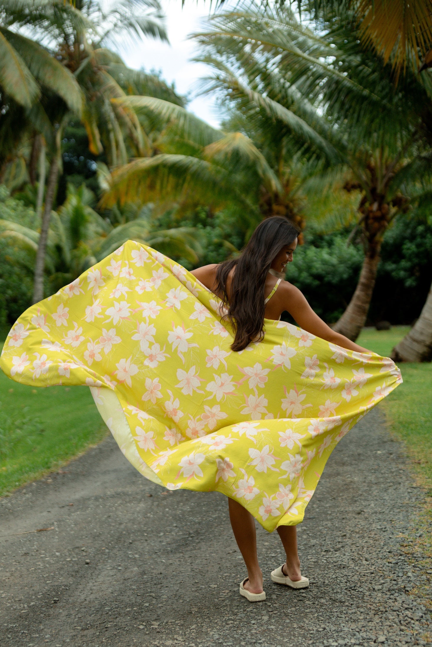 bright green pareo with orchid pattern
