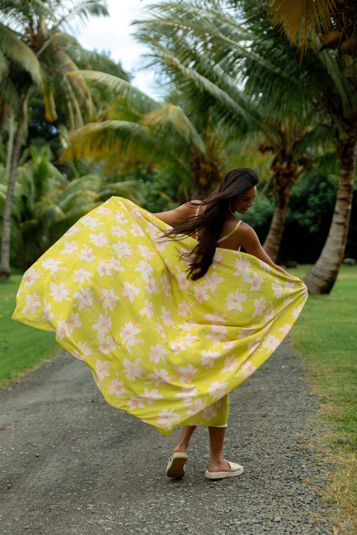 bright green pareo with orchid pattern