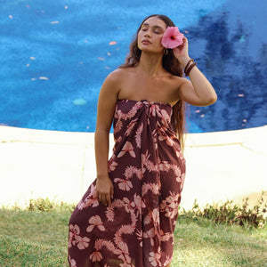 woman wearing pareo with awapuhi print