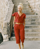 YIREH London Linen Pant in Cardinal - Linen Women's Pants