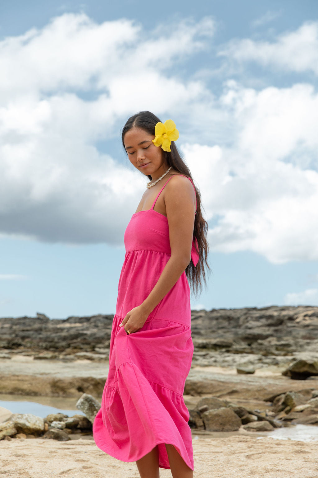 YIREH Aila Dress in Pitaya - Linen Women's Dress (sideview)