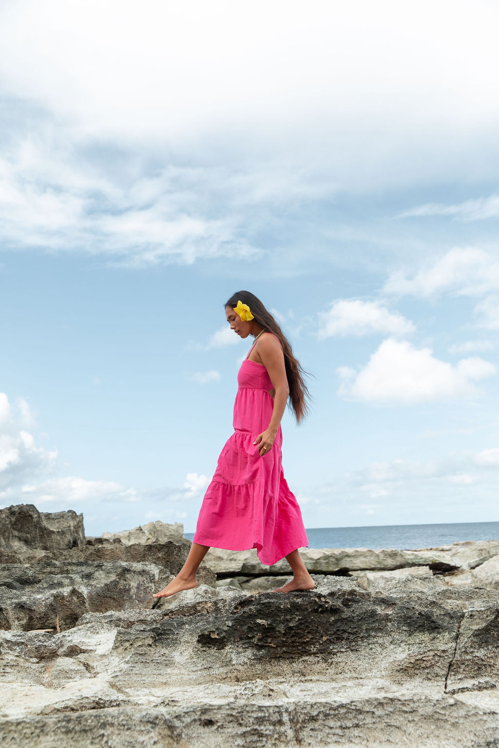 YIREH Aila Dress in Pitaya - Linen Women's Dress (sideview)
