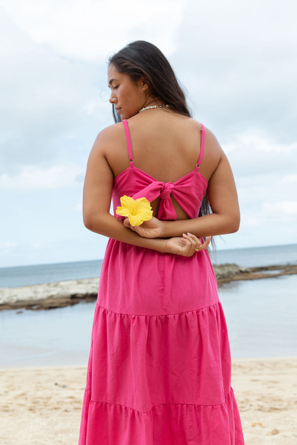 YIREH Aila Dress in Pitaya - Linen Women's Dress (backview)