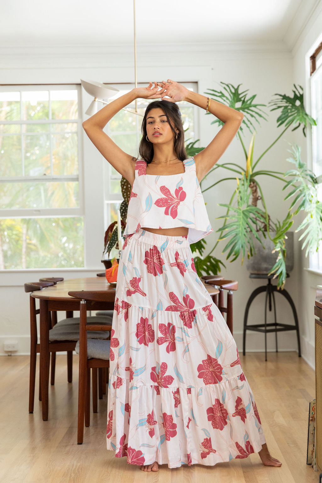 YIREH Nico Skirt in Island Breeze - Rayon Women's Skirt (w/ Rumi Bandeau in Terra)