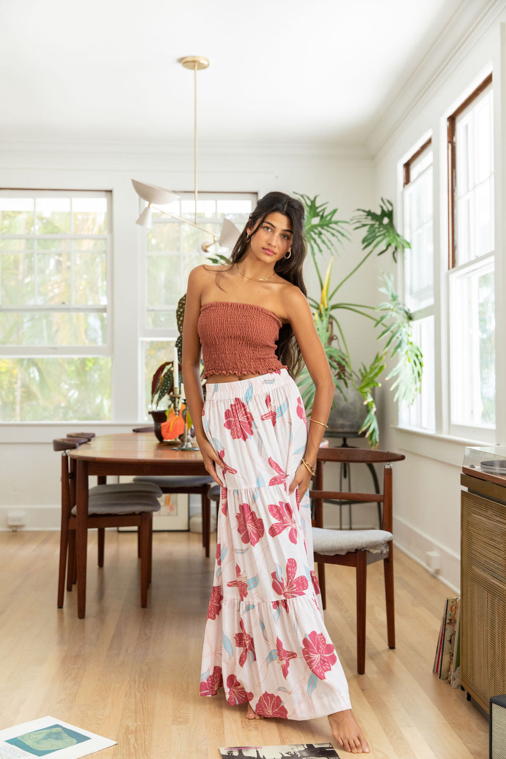 YIREH Nico Skirt in Island Breeze - Rayon Women's Skirt (w/ Rumi Bandeau in Terra)