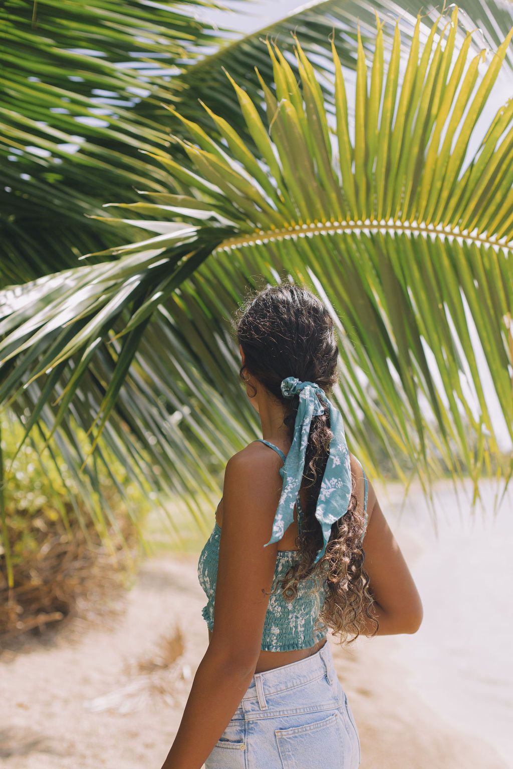 YIREH Rumi Bandeau in Lagoon - Rayon Women's Top (w/ Scarf in Fern)