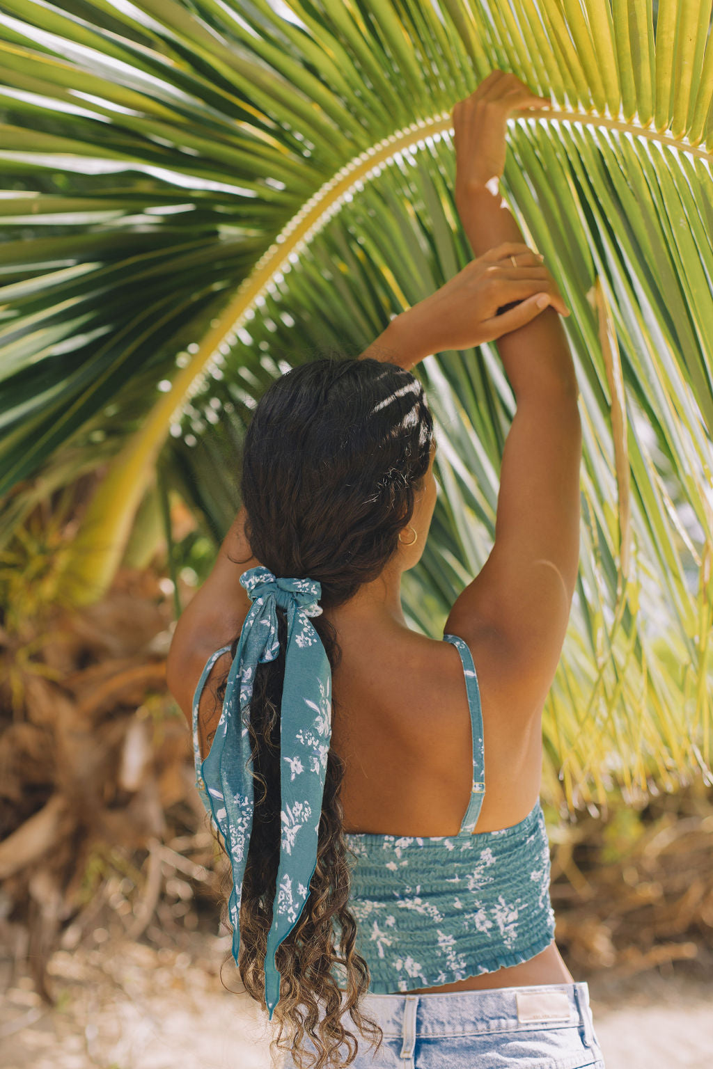 YIREH Rumi Bandeau in Lagoon - Rayon Women's Top (w/ Scarf in Fern)