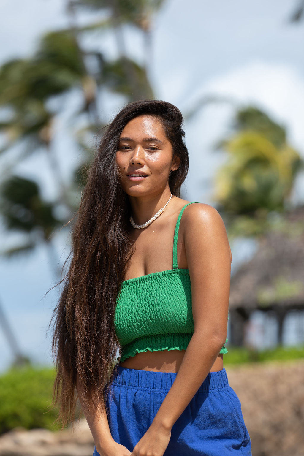 YIREH Rumi Bandeau in Monstera - Rayon Women's Top (w/ Millie Short in Kai)