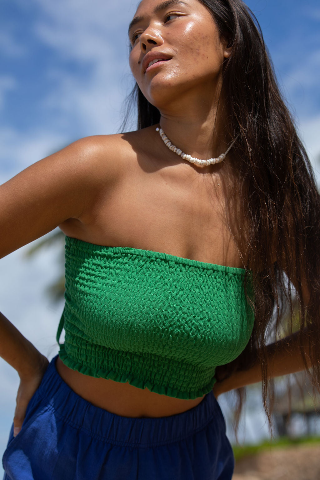 YIREH Rumi Bandeau in Monstera - Rayon Women's Top (w/ Millie Short in Kai)