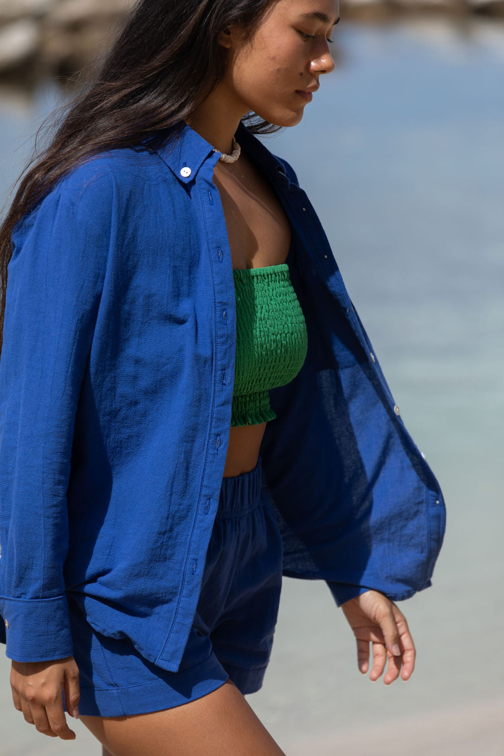 YIREH Rumi Bandeau in Monstera - Rayon Women's Top (w/ Millie Short in Kai)