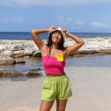 YIREH Rumi Bandeau in Pitaya - Rayon Women's Top (w/Millie Short in Parakeet)