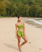 YIREH Pantai Short in Basil - Rayon Women's Shorts (w/ Rumi Bandeau in Parakeet)
