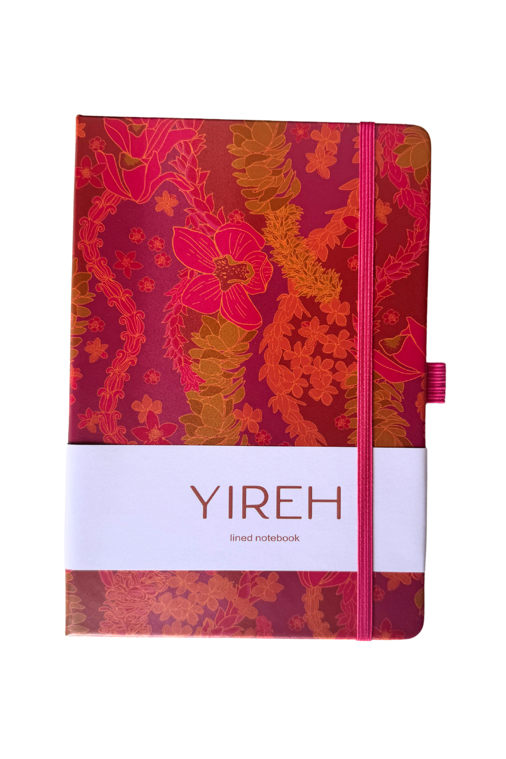 lined notebook in pink lei print
