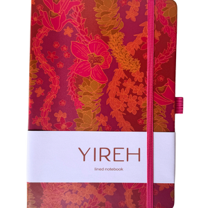 lined notebook in pink lei print