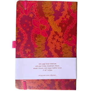 lined notebook in pink lei print