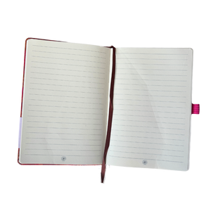 lined notebook in pink lei print