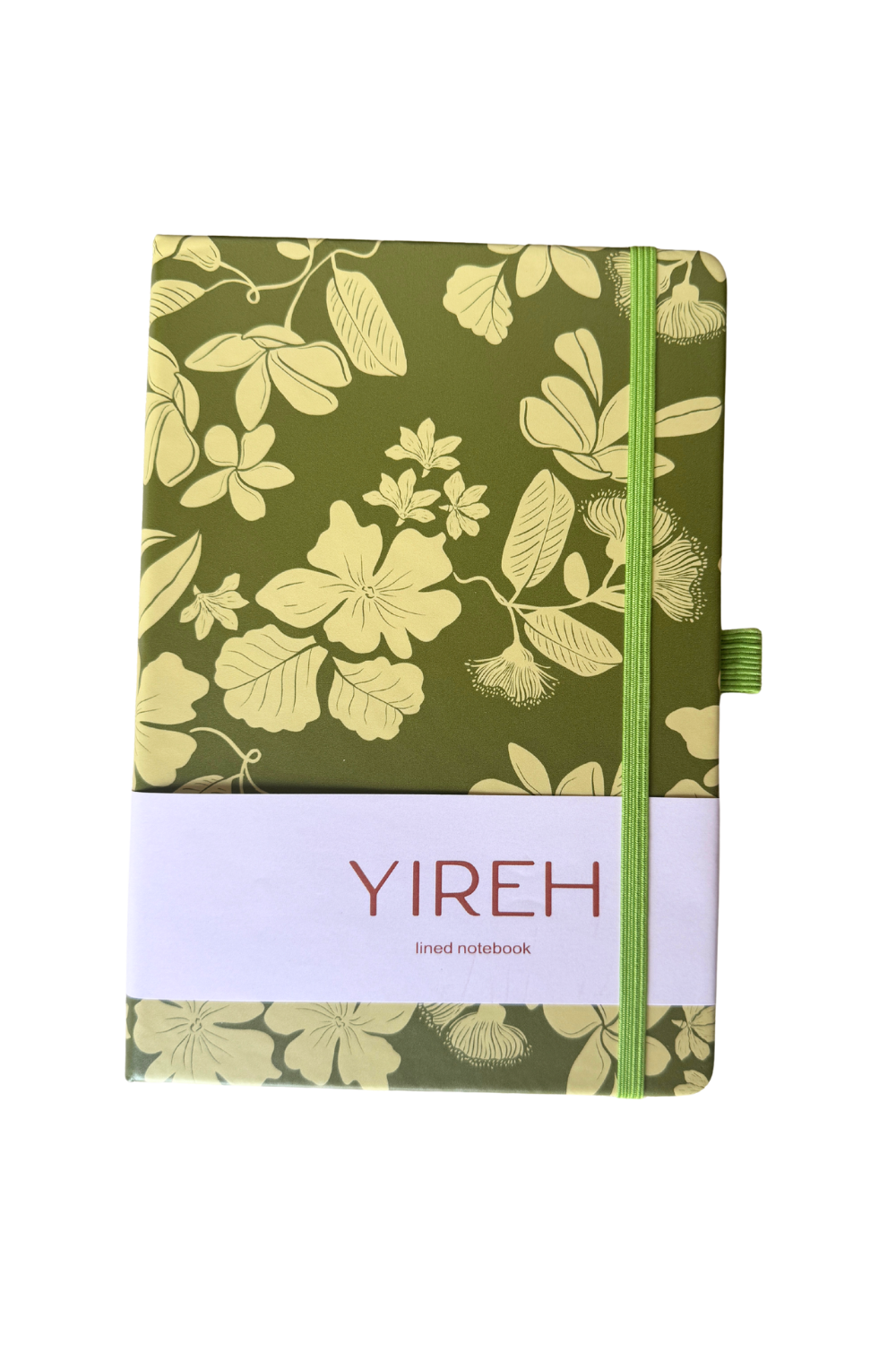 lined notebook with native hawaiian flowers in green color 