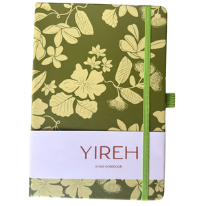 lined notebook with native hawaiian flowers in green color 
