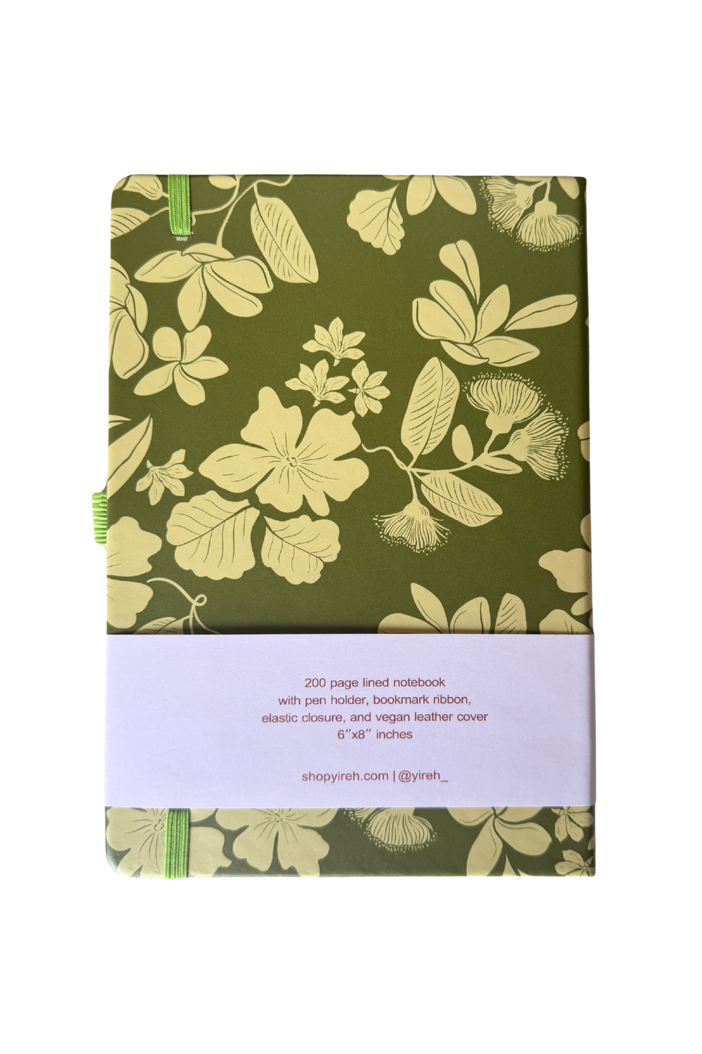 lined notebook with native hawaiian flowers in green color 