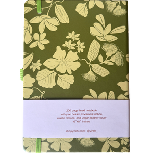 lined notebook with native hawaiian flowers in green color 