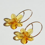 yellow glass plumeria hoop earrings