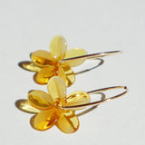 yellow glass plumeria hoop earrings