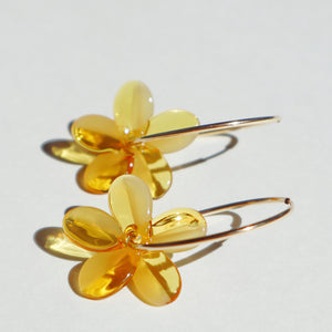 yellow glass plumeria hoop earrings