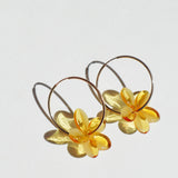 yellow glass plumeria hoop earrings