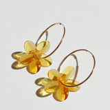 yellow glass plumeria hoop earrings