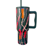 stainless steel water bottle in dark green with color flower and shell leis