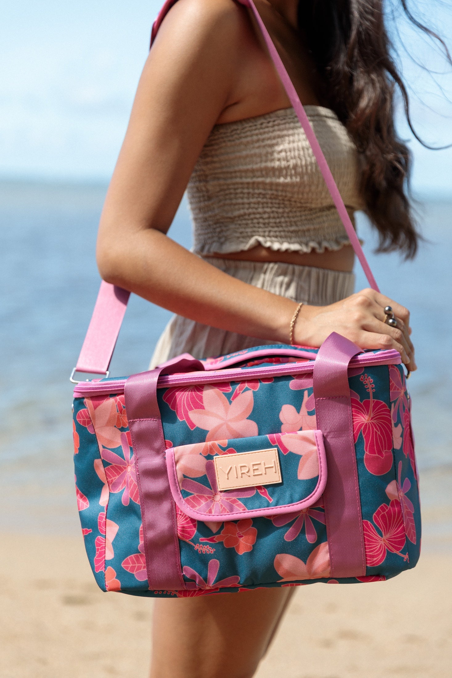 colorful and bright cooler bag with floral pattern 