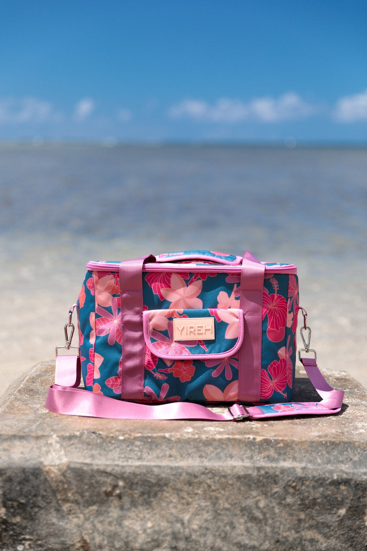 colorful and bright cooler bag with floral pattern 