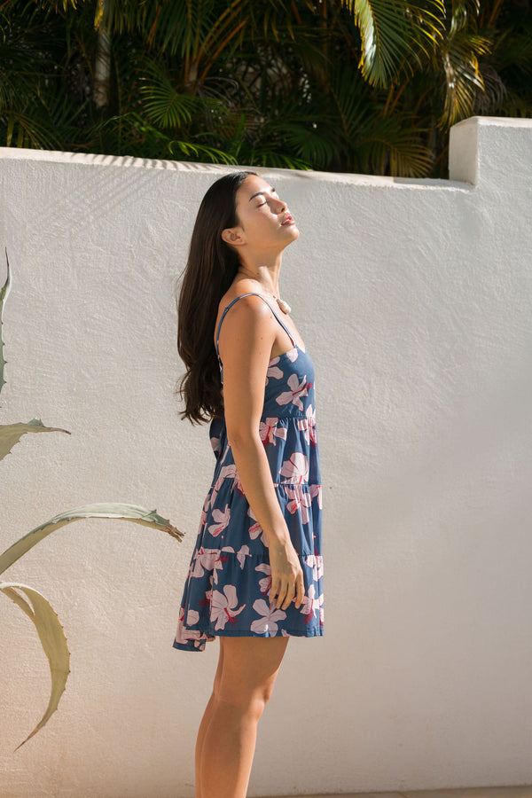 Coral Dress in Koki'o Blossom (Navy)