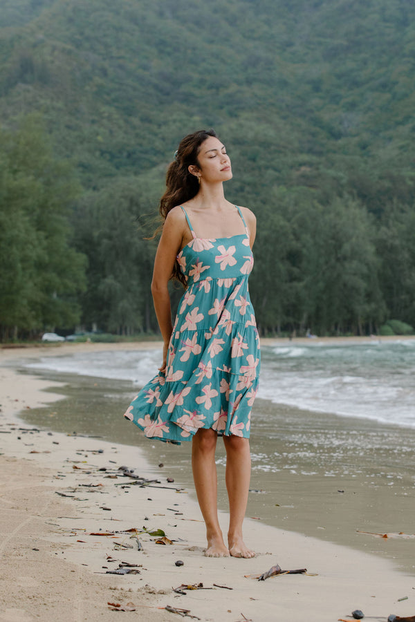 Coral Dress in Koki'o Blossom (Teal)