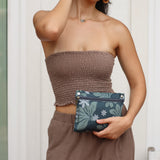 green nylon tote bag with naupaka and tiare print