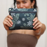 green nylon tote bag with naupaka and tiare print