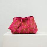 large neoprene tote bag and matching pouch in rusty brown and pink awapuhi print 