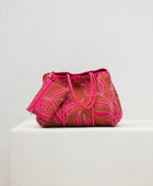 large neoprene tote bag and matching pouch in rusty brown and pink awapuhi print 