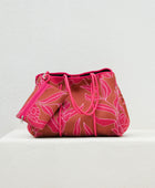 large neoprene tote bag and matching pouch in rusty brown and pink awapuhi print 