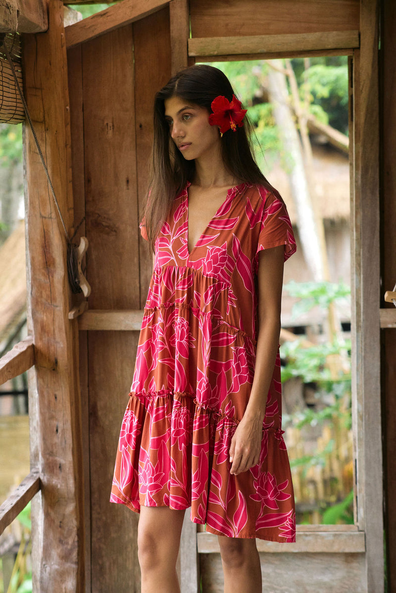 Florentine Dress in Garden 'Awapuhi (Sienna)