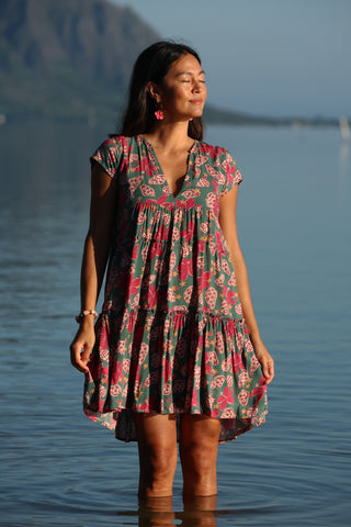 Florentine Dress in Shells & Pua (Teal)