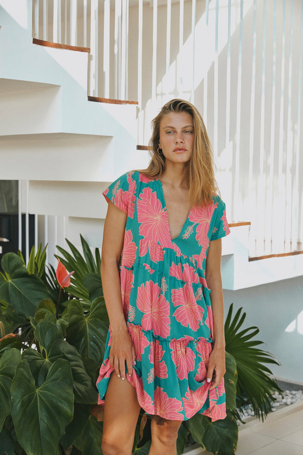 Florentine Dress in Hibiscus Guava Breeze